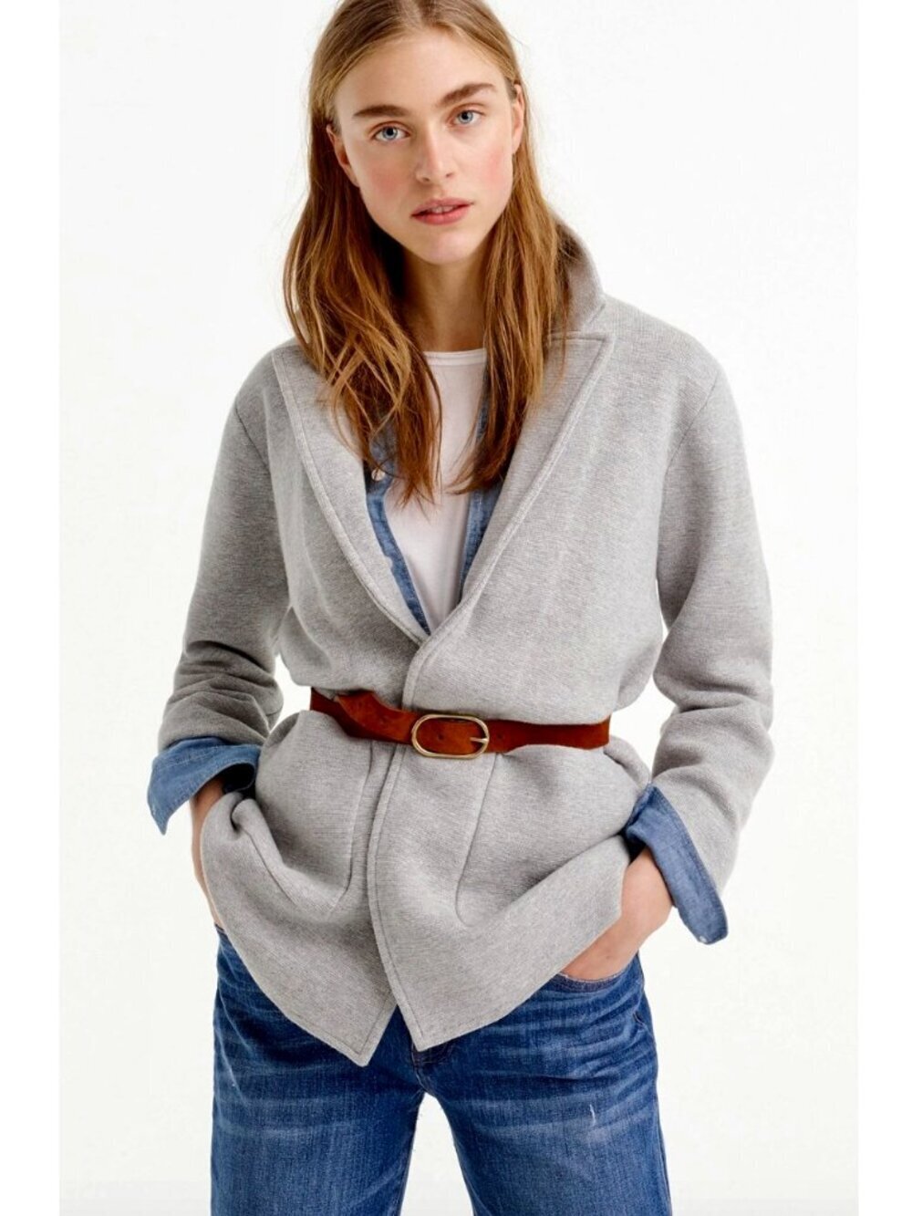 J CREW 365 Sophie Knit Open Front Wool Blend Blazer Size M Heather Gray